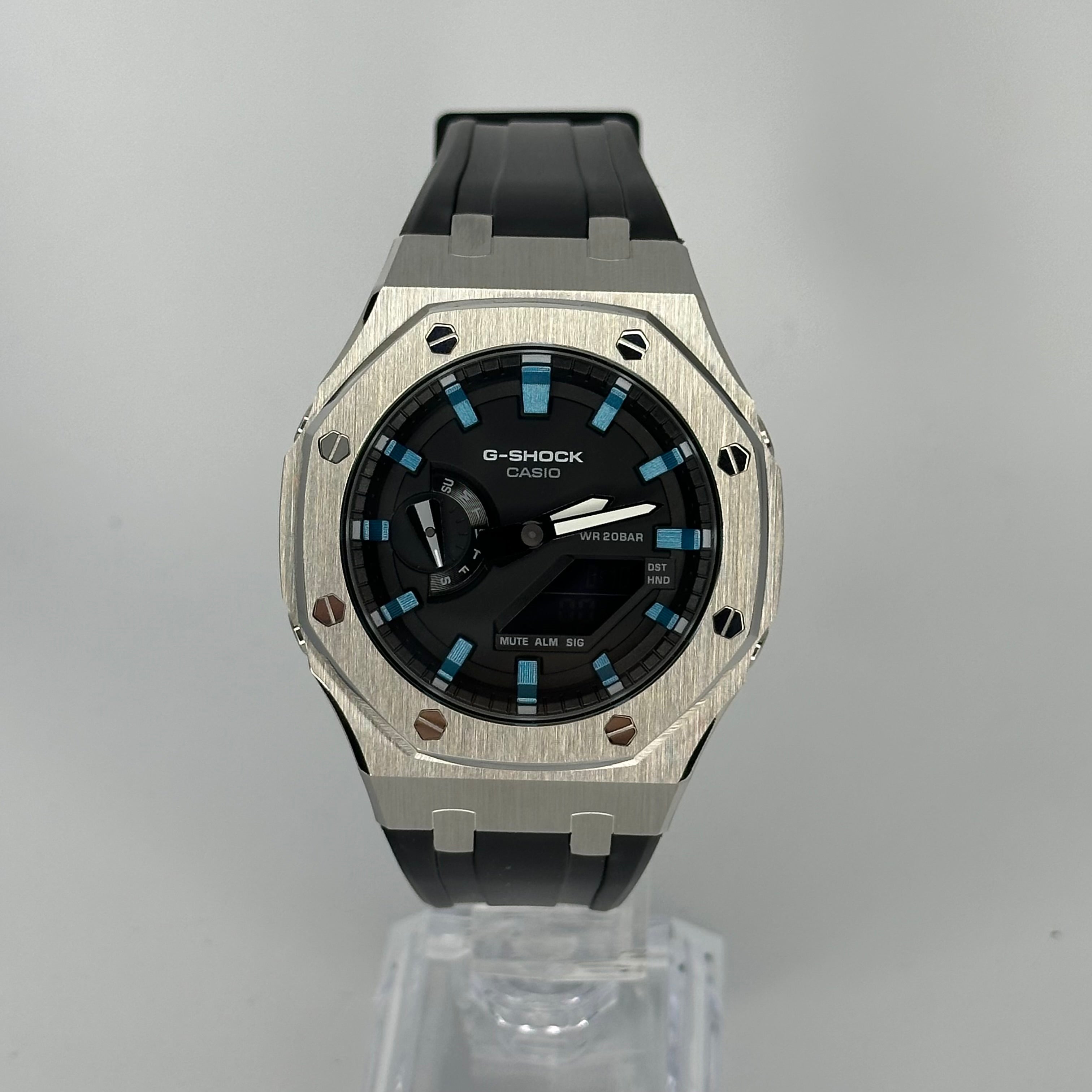 Custom G-Shock GA2100 CasiOak Black Rubber Strap - Metallic Blue