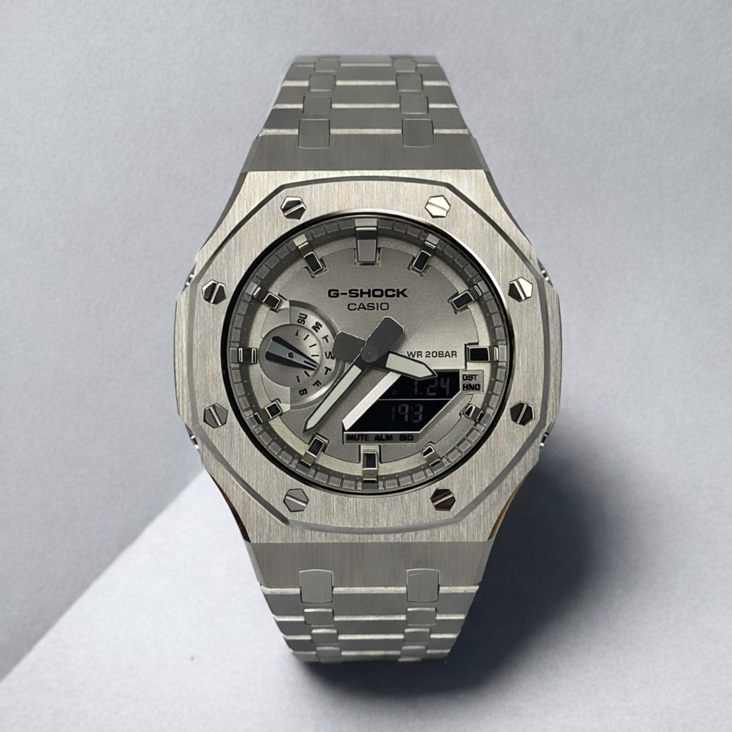 Custom Casio G-Shock GA-2100 Casioak - Silver Surfing